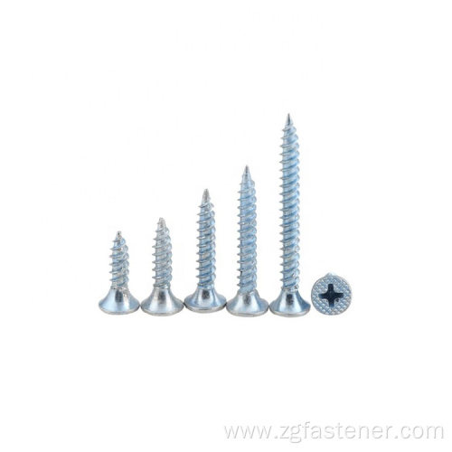 Steel cross recessed screws blue white zinc tapping screws